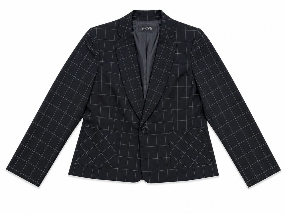 Kasper Women’s Large Black Windowpane Plaid One Button Blazer Jacket Lined